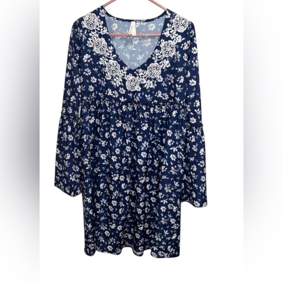 Roper Navy Floral Long Sleeve Dress - Picture 2 of 6